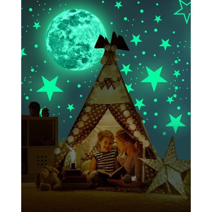 Autocollants Lumineux Ciel étoilé – 435 Pièces Phosphorescentes – Lune Et étoiles – Décoration Chambre Enfant – Brillent 8h