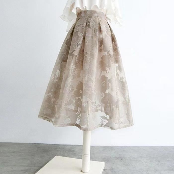 Jupe jupes en Organza rose brod es taille haute avec poches