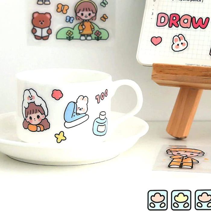 100 Feuilles Stickers Kawaii Mignons - Autocollants Dessin Animé Fille Pour Cahiers, Albums Photo Et Décoration