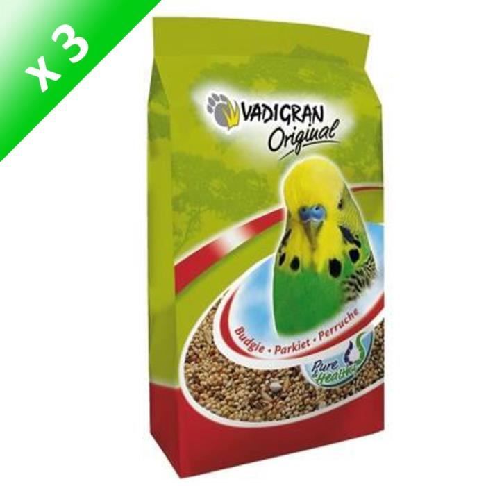 VADIGRAN Lot de 3 Mélanges de graines Original pour perruches 1kg