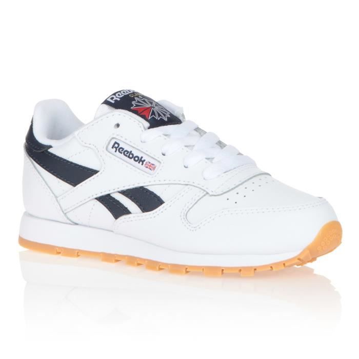 REEBOK Baskets Classic Leather - Enfant Mixte - Blanc et Marine