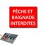 Plaque gravée autocollante 20x15cm /"Pêche et baignade interdites/" fond rouge
