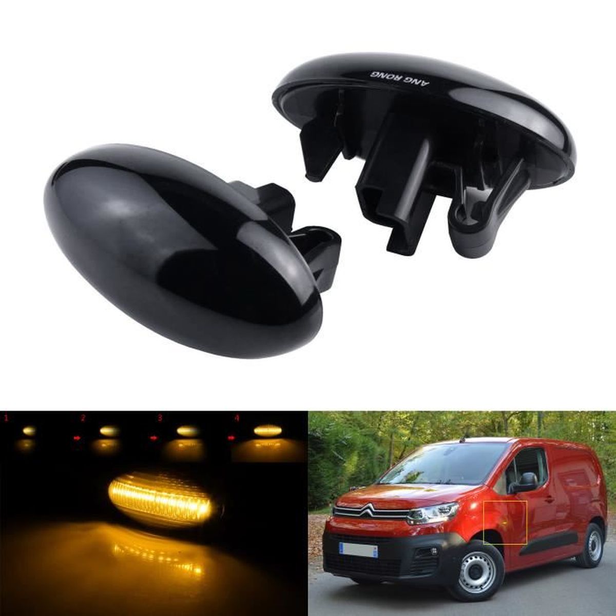 DEL Clignotants Latéraux Noir Pour Peugeot 107 108 206 1007 6077606-1 307 407