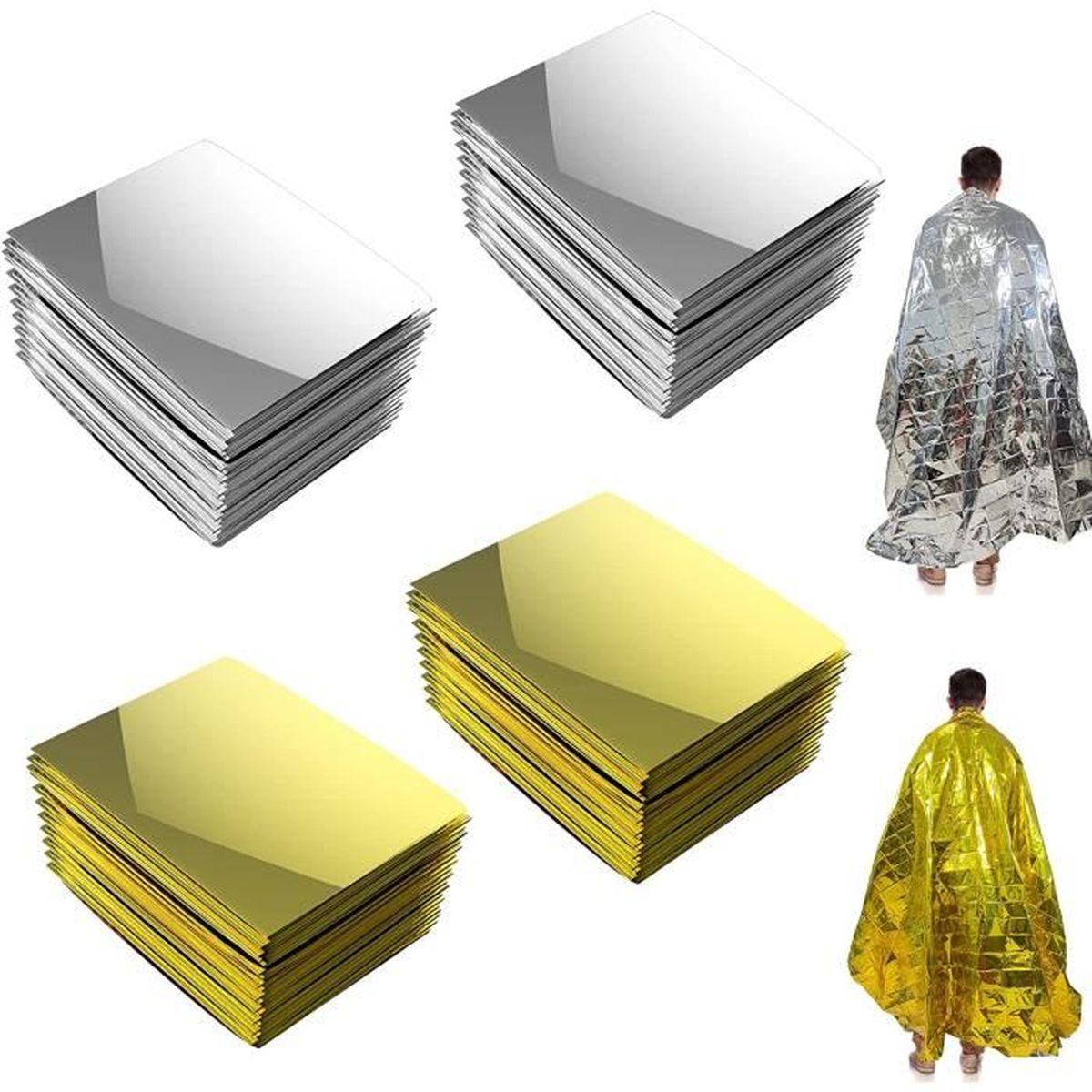Couvertures de survie 4pcs 210 x 160 cm Couvertures chaudes réutilisables pour la protection
