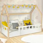 IDMARKET Lit cabane enfant 80 x 160 CM NEREE blanc et hêtre avec sommier et barrières