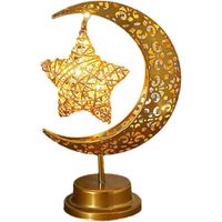 Lampe Décorative Dorée Pour Le Ramadan - Lune Et Étoiles - Boules En Métal - Veilleuse Pour L'Aïd - Lampe De Table Pour Fête [a613]