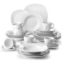 MALACASA Assiette Série ELISA, 30pcs Service Complet de Table Porcelaine, la vaisselle plus légère et plus abordable - Blanc