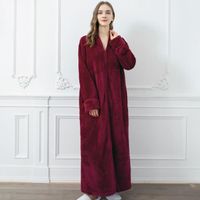 Chemise de Nuit, Pyjama À Fermeture Éclair Épaissie Flanelle Couple Peignoir Pyjamas Pour Hommes et Femmes (Bordeaux)