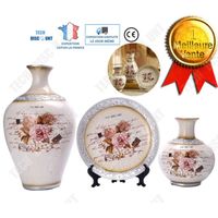 TD® vase décoration assiette design maison blanc fleur en verre porcelaine argenté mariage céramique retro cadeau salon sophistiqué