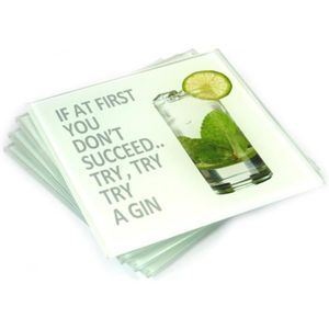 GIN Lot De 4 Dessous De Verre « If At First You Don'T Succeed. Essy, Try A Gin »[H6458]