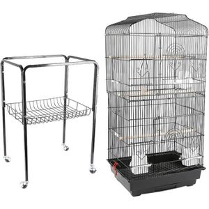 VOLIÈRE - CAGE OISEAU Cage Oiseaux Cour extérieure pour cacatoès, Perroquet Volière Cage à Oiseaux sur roulettes avec Support