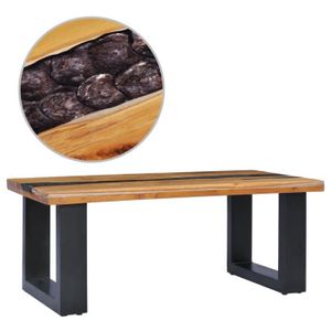 TABLE BASSE MONSEUL Table basse 100 x 50 x 40 cm Bois de teck massif et polyrésine