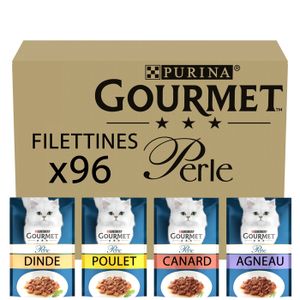 BOITES - PATÉES GOURMET PERLE Les Filettines en Sauce Multivariétés - 96x85g - Sachets Repas pour chat adulte