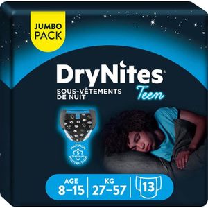 COUCHE LOT DE 2 - HUGGIES : DryNites Teen - Slips de nuit garçons 8-15 ans (27-57kg) - 13 culottes