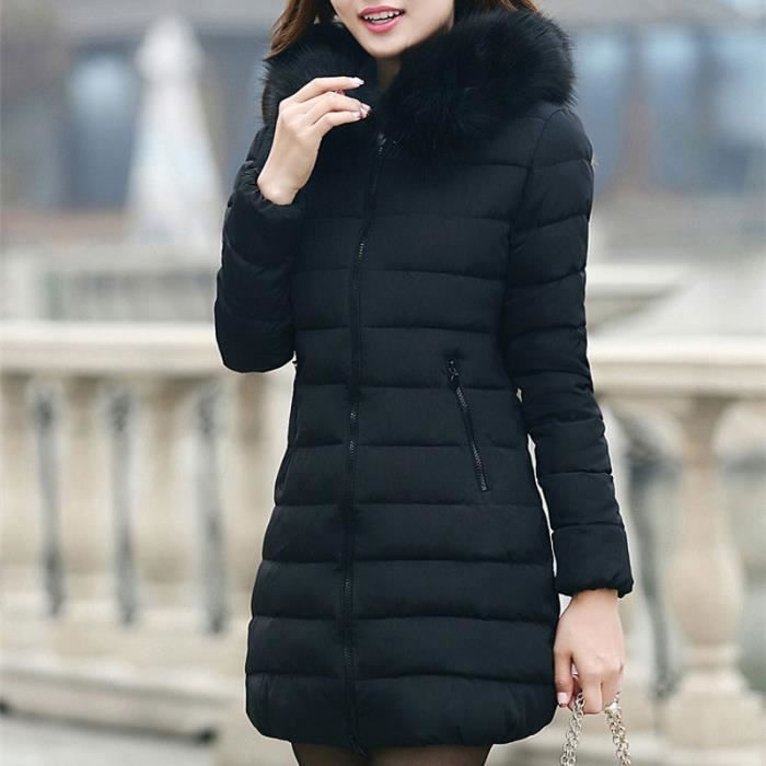 manteau femme capuche fourrure noir
