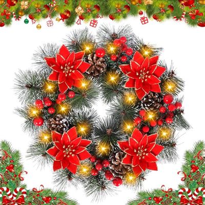 Couronne De Noël LED - Couronne Décorative De Noël Avec Lumière, Lutin