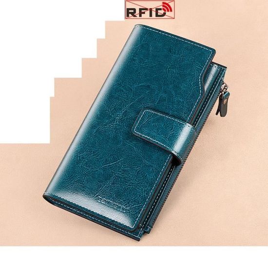 Portefeuille Femme Cuir PU - Grand Porte-Monnaie Avec RFID - Noir - 20 Emplacements Cartes