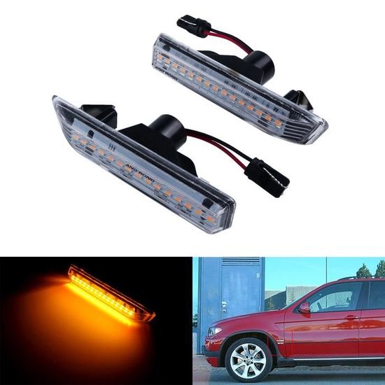 ANG RONG Paire Voiture LED Feux Clignotant Repetiteur Lateraux Jaune 12V Pour BMW X5 E53 