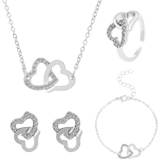 Parure Bijoux Argent 925 LYL.Adorer - Collier Bracelet Boucles Coeur Infini Rose Gold