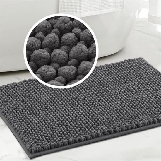 Tapis Douche Lavable Tapis De Bain Chenille Ultra-Absorbant - Microfibre Douce Antidérapante 70x140cm - Gris Tapis Salle Bain Gris