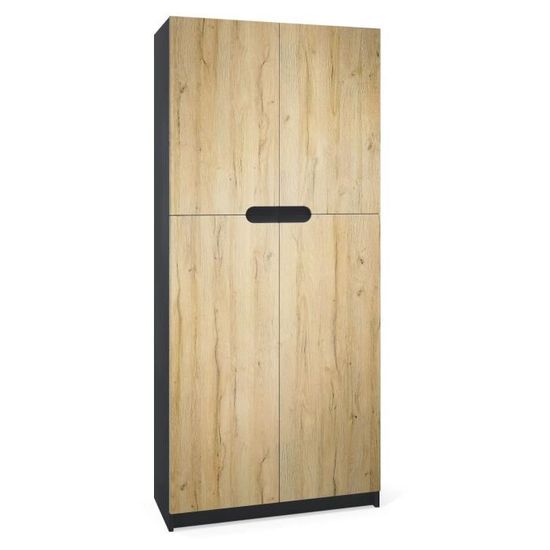 Vladon Armoire de bureau Rangement Logan Corps en Noir mat Façades en Chêne Nature