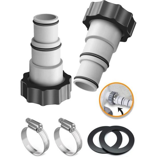 Kit De 4 Raccords Pour Tuyaux De Piscine 32mm/38mm - Colliers Acier Inoxydable Inclus - Raccord Double Embout Pour Pompe Et Robinet - 11