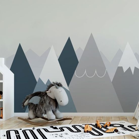 Stickers muraux - Décoration chambre salon - Autocollant Sticker mural  géant montagnes scandinaves ARDENNA - 120x180cm