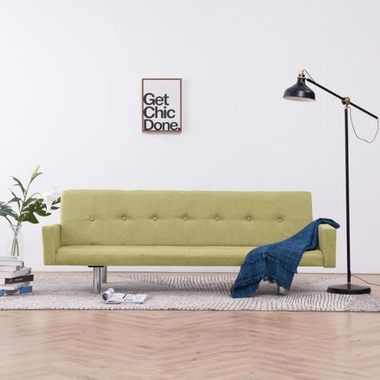 \490085\ Canapé relax | Canapé-lit Banquette Clic-Clac | Divan - Sofa - Canapé | avec accoudoir Vert Polyester Meuble d'excellent