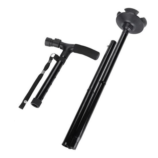 ARAMOX bâton réglable Bâton de marche télescopique portable anti-choc pour canne pliante (noir avec lumière LED)