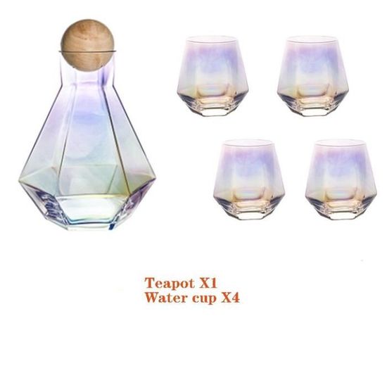 Carafe,Pichet à jus en verre Hexagonal,tasse,bouilloire froide,transparente,vitrail,théière en diamant,service à thé pour - Type 8