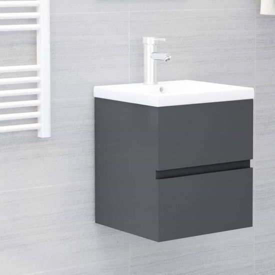 3356806© Design Rétro Scandinave Meuble sous vasque avec lavabo | Meuble sous-lavabo | intégré Gris Aggloméré