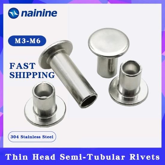 Rivets Tubulaires Semi-tubulaires Tête Ovale - Acier Inoxydable 304, Filetages M5 M6 M8