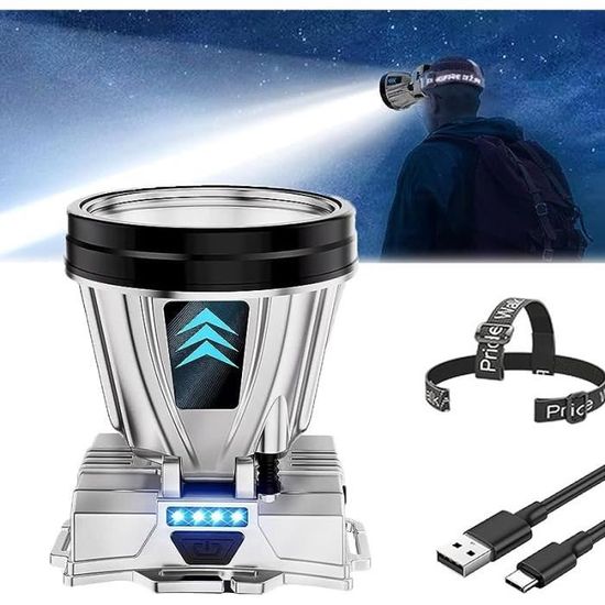 Lampe Frontale LED Rechargeable 1200 Lumens – 5 Modes, Inclinable 45°, Rouge/Blanche, IPX4 – Camping, Jogging, Pêche
