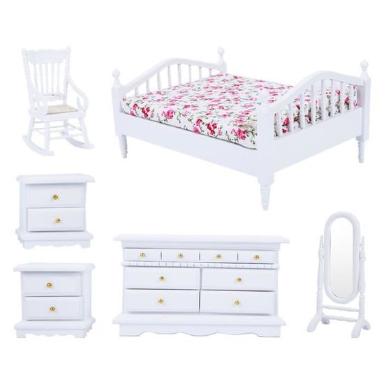 Quintrost Mini-Meubles Maison De Poupée 1:12 – Set Bois Salon/Cuisine/Chambre – Jouet Éducatif Rôle – Cadeau Enfant Dès 3 Ans
