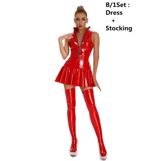 Robe,Robe courte plissée en cuir brillant pour femme,mini robe en latex ...