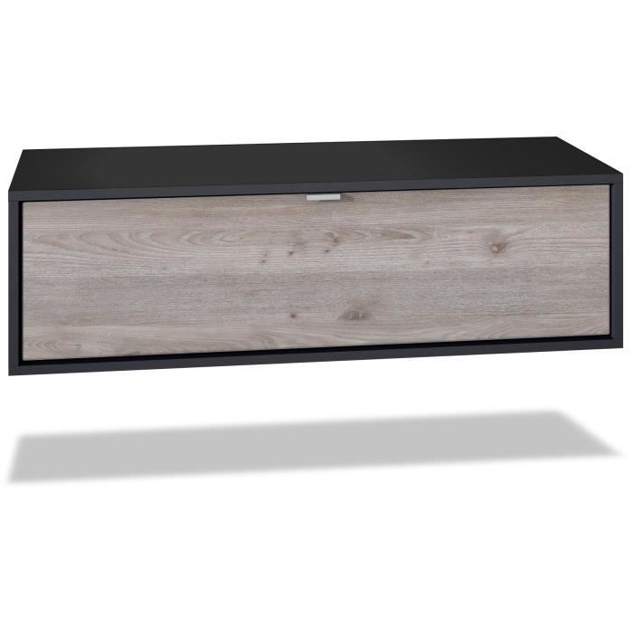 Meuble TV Lana 80 armoire murale lowboard 80 x 29 x 37 cm, caisson en blanc mat, façades en Chêne Nordique