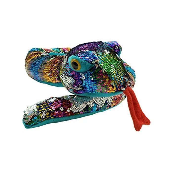 Peluche CSXXL Arc en ciel Flip Sequin en peluche serpent réversible Sequin Pet serpent en peluche animal géant 6 pouces de long