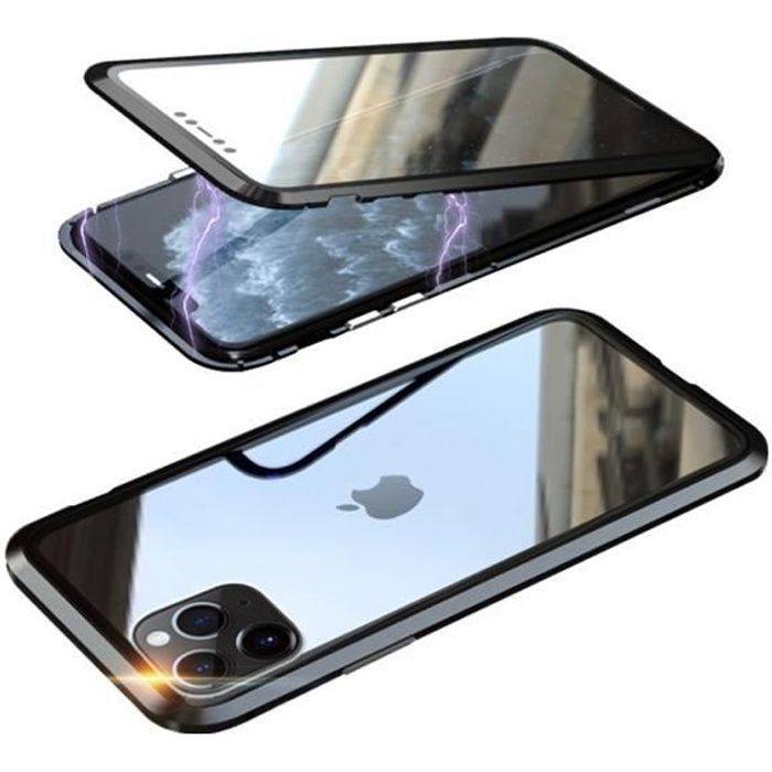Coque iPhone 11 Pro Max, Étui Adsorption Magnétique Double face Verre trempé Couverture pour iPhone 11 Pro Max -Noir
