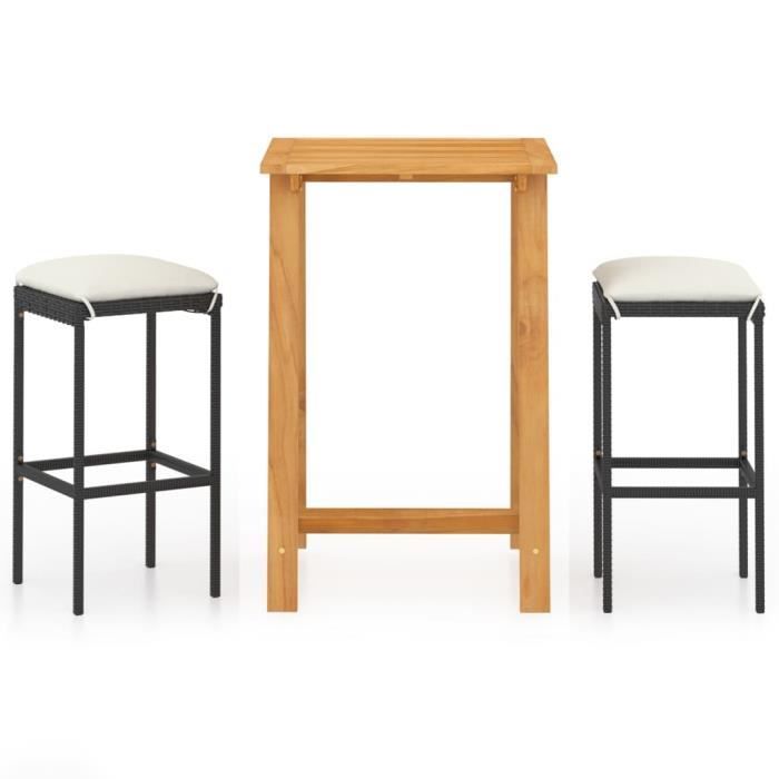 Joli•6151Ensemble de bar de jardin 3 pcs • 1 Table de bar avec 2 chaises de bar Salon de jardin professionnel - Noir