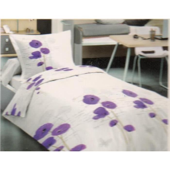 Parure de drap – Lit 1 places – 3 pièces (90x190cm) – Coquelicot Violet