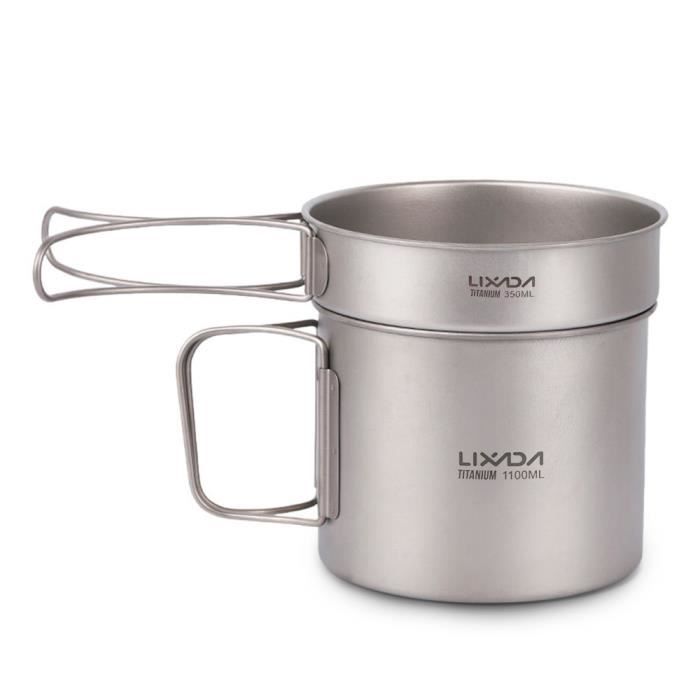 Lixada ultra léger titane Camping ustensiles de cuisine en plein air Camping batterie de cuisine Set - Type 1100ml pot 350ml pan