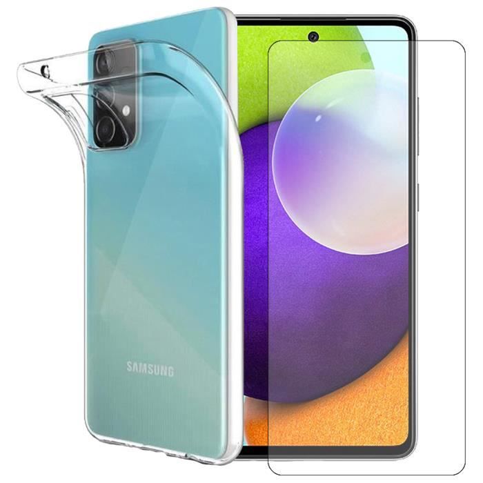 Coque souple silicone transparente + Lot de 2 Verre trempé pour Samsung Galaxy A52 SM-A525F 6.5\