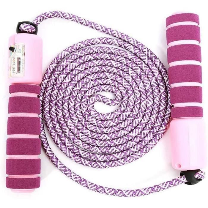 Cordes à Sauter,La Poignée Souple pour Enfant Compteur intégré Réglable Câble pour Fitness, Boxe, Gym, Violet