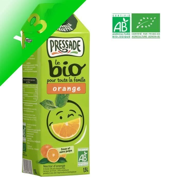 PRESSADE Nectar d'orange bio - 1,5 l (Lot de 3)