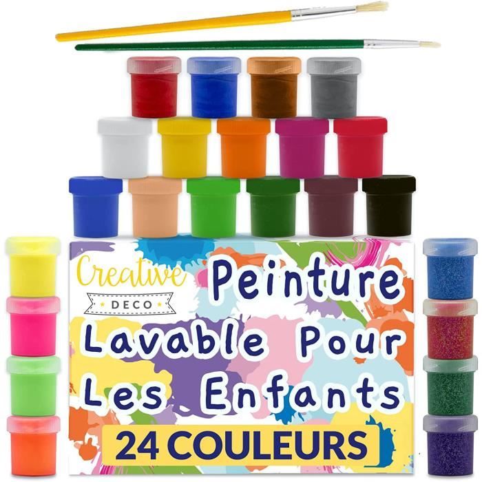 Creative Deco Peinture Enfant Lavable Doigt | 24x20ml | Couleurs Basiques Vibrantes Intenses Pigmentées | Non-Toxique