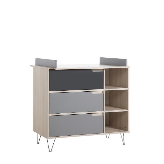 GEUTHER Marit Commode à langer - acacia/gris - kit plan à langer inclus