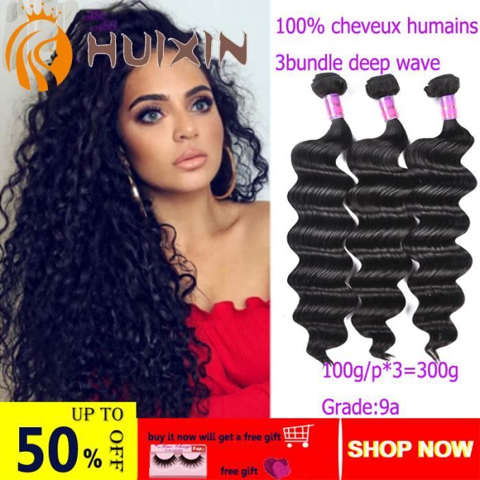 3 tissage bresilien boucle 7A cheveux naturel humain curly vrais meches 16+18+20pouces 100g/p