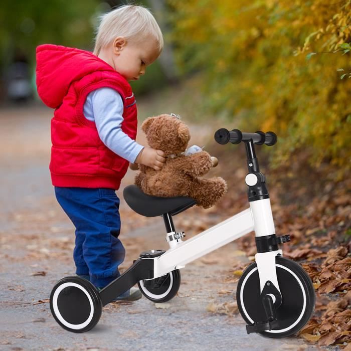 KEDIA. Tricycle 2 en 1, Age : 18 mois - 4 ans, sans poignée de poussée, blanc, Poids : 15kg, TRICYCLE POUR  ENFANT
