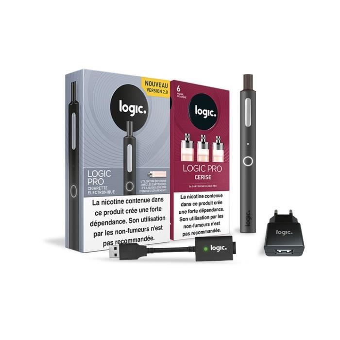 Logic PRO - Cigarette électronique Noir + 3 cartouches Cerise 6 mg + Chargeur USB et mural