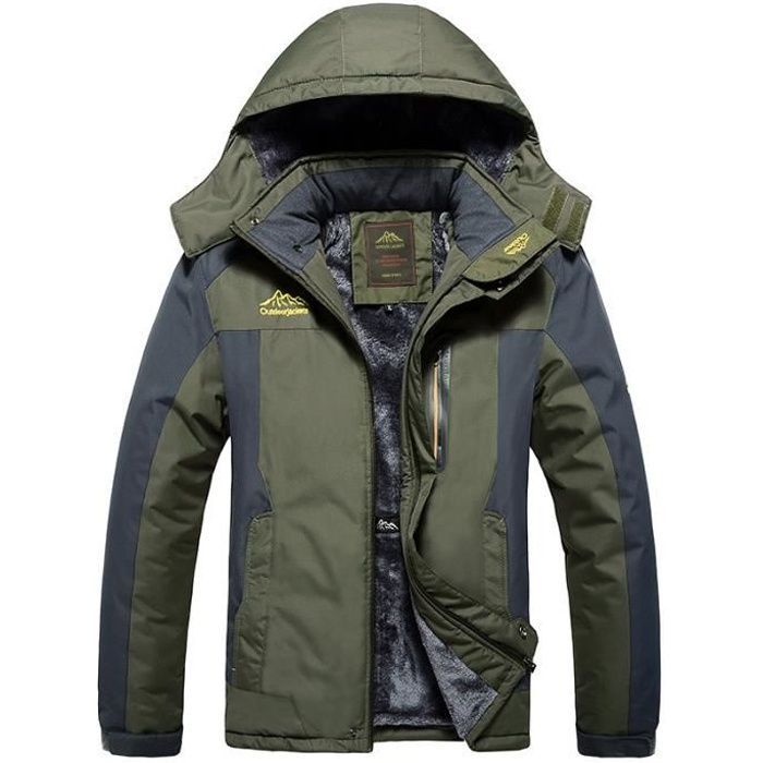 Veste Softshell homme à Capuche de Randonnée d’Extérieur Chaude Étanche Coupe-Vent Neige Ski De Sport Camping Pêche Travail Chasse